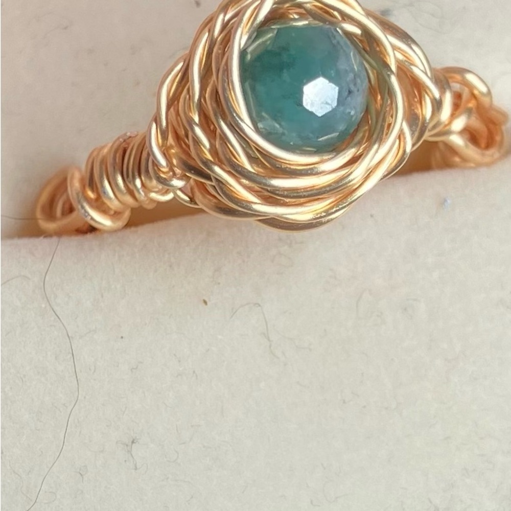 Elegant 14k Gold Plated Copper Wire Wrapped Ring with Emerald Gemstone